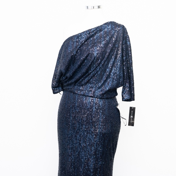 Betsy & Adam - Sequined One-Shoulder Gown - Picture 11 of 14